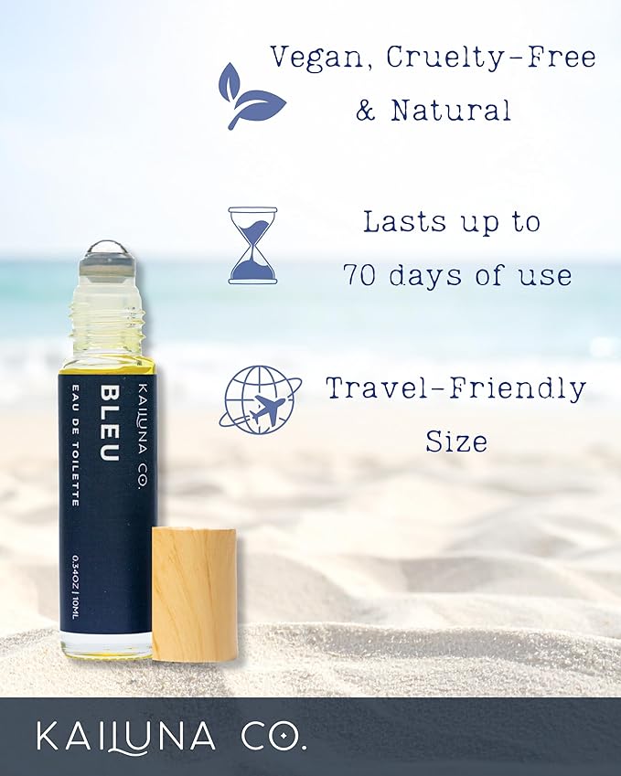 Bleu for Men Perfume Roll On with Essential and Fragrance Oils and Organic Jojoba Oil, Alcohol Free, Eau de Toilette, Made in California