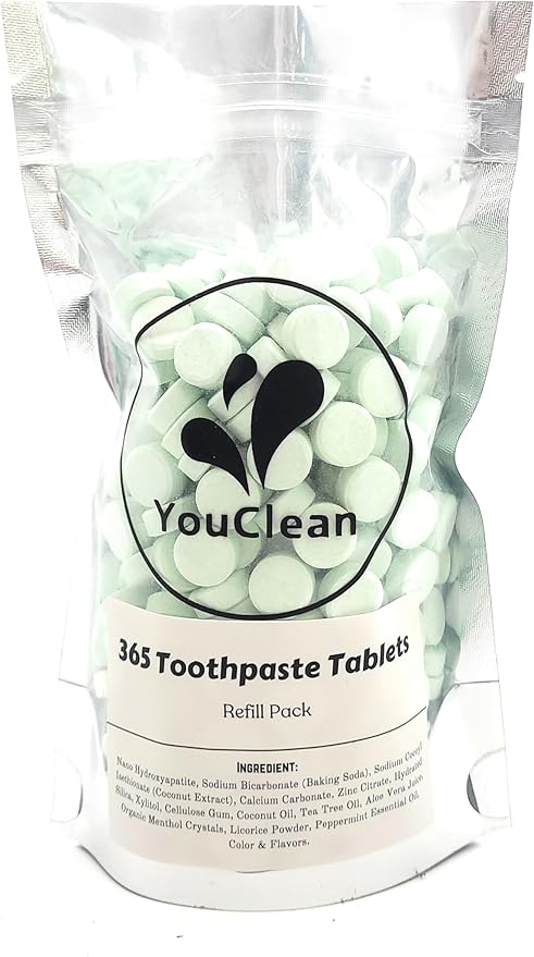 90 Toothpaste Tablets in Refill/Recycle Glass Tube - for Travel and Daily Home Office Use - Nano Hydroxyapatite, Fluoride-Free, Vegan