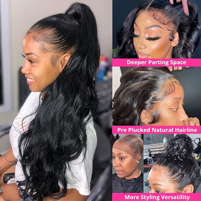 Full 360 Lace Front Wigs Human Hair Pre Plucked 200% Density HD Transparent Body Wave Lace Front Wigs Virgin Human Hair Wigs 360 Lace Frontal Wigs for Women (24inch,360 Body Wave wig)