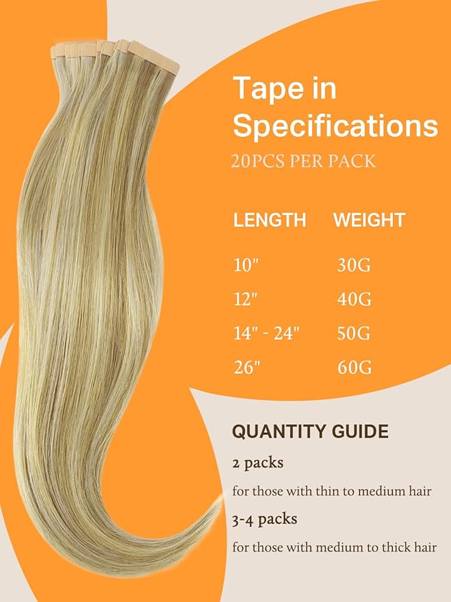 DOORES Tape in Hair Extensions - Light Blonde Highlighted Golden Blonde, 12 Inch, 40g, 20pcs, Human Remy Straight Hair