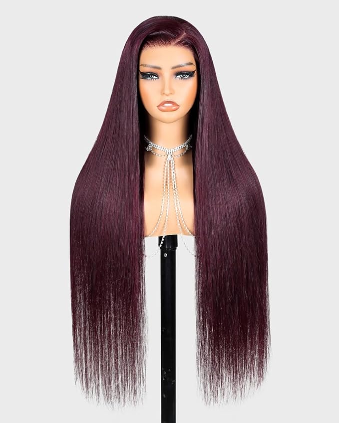 6x5 Ready to Go Glueless Wigs Human Hair Pre Plucked Pre Cut 220% Density Purplish 99J Burgundy Lace Front Wigs Bleached Knots Wig Human hair 20 Inch