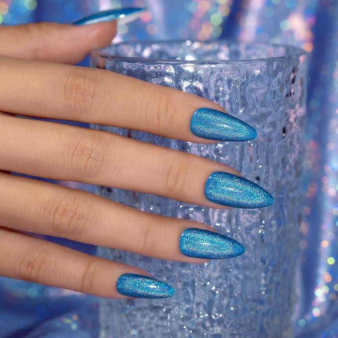 RARJSM Holographic Gel Nail Polish Blue Rainbow Glitter Reflective Iridescent Gel Polish Curing Required Unicorn Mirror Chrome Laser Effect Soak off for Summer DIY Salon Home Manicure 7.5ML