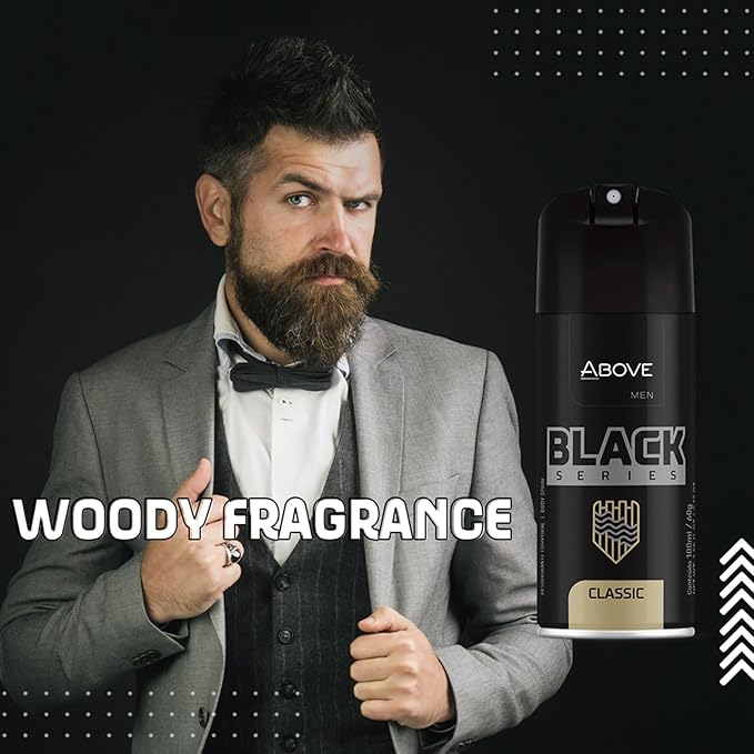 ABOVE Black Series Body Spray, Classic, 2.12 oz - Deodorant - Woody Fragrance - Masks Perspiration Odors - Long-Lasting Dry Spray - Cruelty-Free