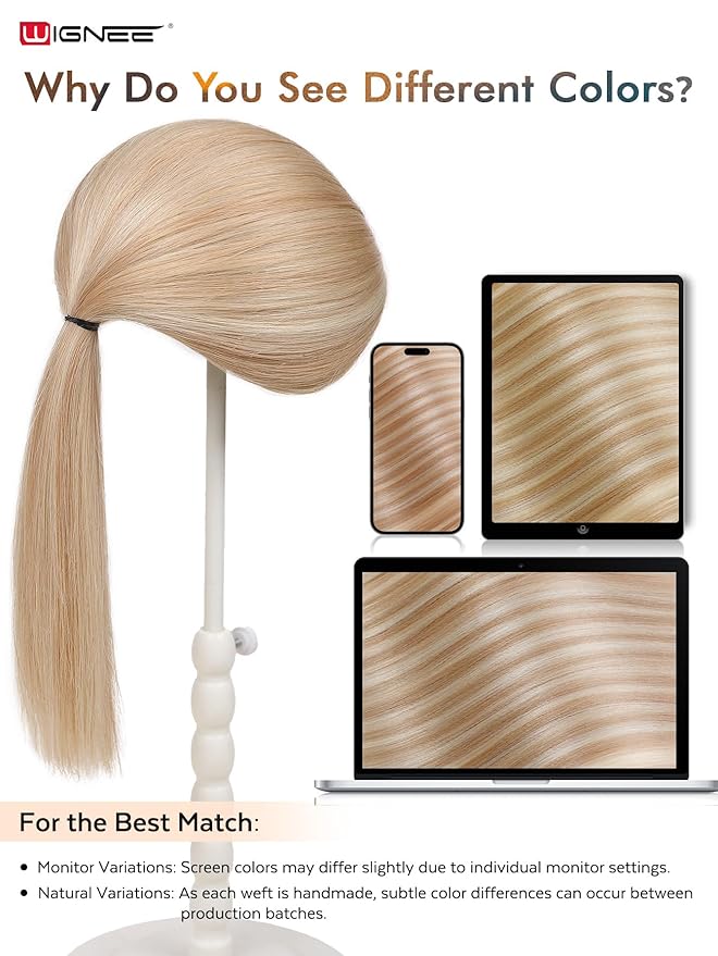 WIGNEE OVO Double Butterfly Strawberry Highlight Blonde Weft Human Hair Extensions 20 Inch Real Remy Hair,100g Glueless Micro Bead Double Weft,Seamless Soft Silky Hair Extensions (18/60A)
