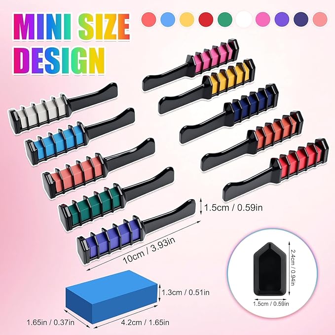 10 Colors Festive Fun Hair Chalk Combs, 10 Colors Instant Hair Color Comb Washable Quick Dry Vibrant Temporary Color, 2026 New Chalk Hair Color, for Birthday Party, Christmas Gifts