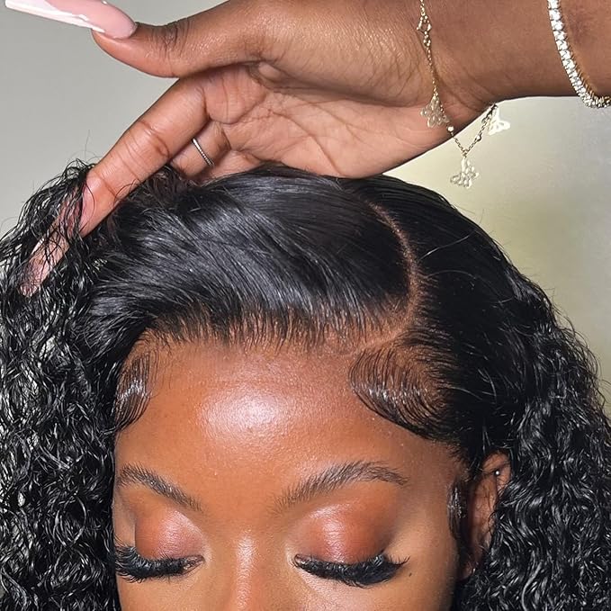 13x6 Full Frontal Wigs Skinlike HD Lace Wig 13x6 Deep Wave Lace Front Wigs Human Hair Pre Plucked 200 Density 0.10mm Ultra-thin Swiss Lace Glueless Deep Curly Human Hair Wigs For Black Women 24 Inch