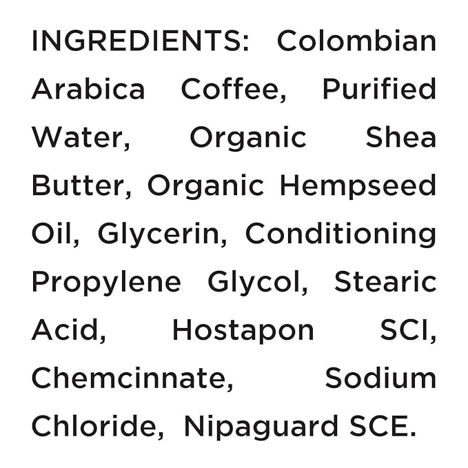 Coffee Body Scrub Exfoliator for Cellulite by Terrajuve, Exfoliates, Smoothes, and Tightens Skin, with Colombian Coffe Beans, Shea Butter, and Hempseed Oil, Pure, Organic, All Natural, Made in USA