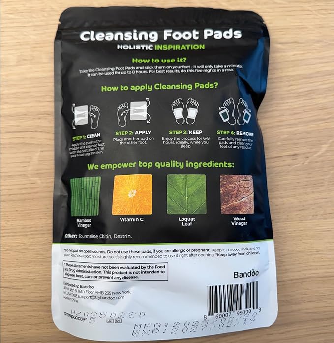 Bandoo Original Foot Pads | Premium Natural Foot Care Pads with Bamboo Vinegar & Tourmaline | Comfortable Overnight Foot Application | for Men & Women | 10 Pads