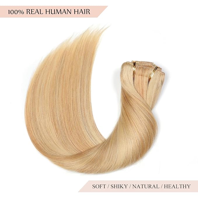 Sisily Clip in Hair Extensions Real Human Hair, 22 inch 170g, Blonde, 100% Brazilian Remy Human Hair Clip in Extensions Soft Straight 7pcs Per Set with 16 Clips Double Weft