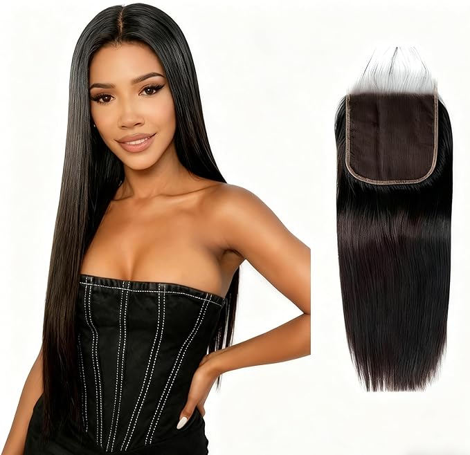 4X4 Lace Closure 1 Piece 10 Inch - 12A Unprocessed Brazilian Virgin Human Hair, Natural Scalp Look, Breathable Lace, Heat-Friendly (Natural Black)