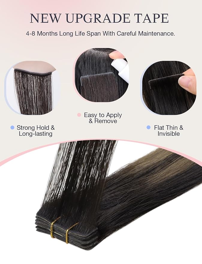 DOORES Invisible Tape in Hair Extensions Real Human Hair Invisi Edge, Dark Brown to Chestnut Brown 10 Injection Tape-ins with 10 Injection Tape-ins 50g 22 Inch, Tape in Human