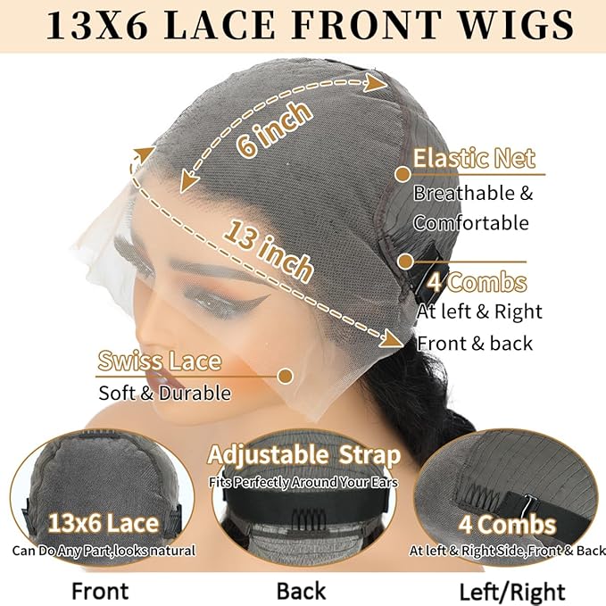 13x6 Body Wave Lace Front Wigs Human Hair Pre Plucked 28 Inch 14A 100% Real Human Hair Wigs 220 Density HD Lace Frontal Wigs for Women Can Last 6-9 Months，Hold The Curls Well Body Wave Wig