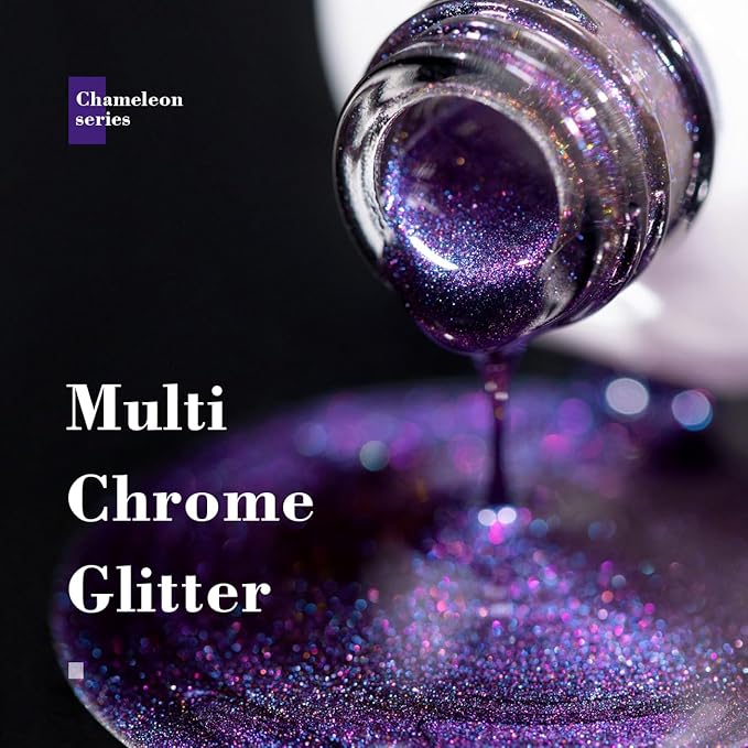 RARJSM Holographic Chameleon Gel Nail Polish Dark Blue to Red Purple Glitter Multichrome Color Changing Gel Polish Curing Requires Sparkle Shimmer Nail Gel Varnish Soak Off DIY at Home Salon 15ml