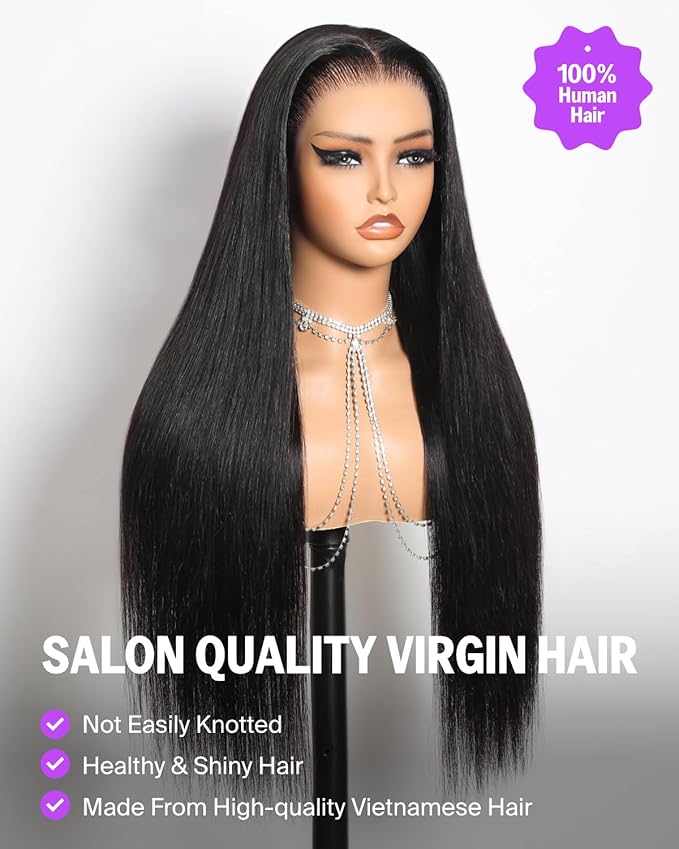 13x6 Glueless Wigs Human Hair Pre Plucked Pre Cut Upgraded Ear-to-Ear HD Lace Front Wigs Human Hair Glueless Wear and Go Drawstring Straight Frontal Wig with Tapes 220% Density 20 Inch