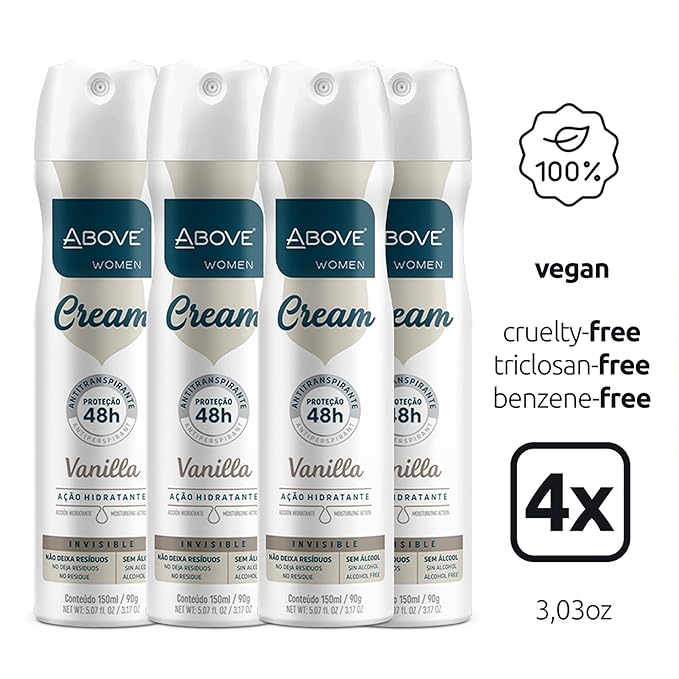 ABOVE 48 Hours Cream Antiperspirant Deodorant, Vanilla, 4 Pc - Dry Spray Deodorant for Women - Antiperspirant Spray - No Stain - Cruelty-Free