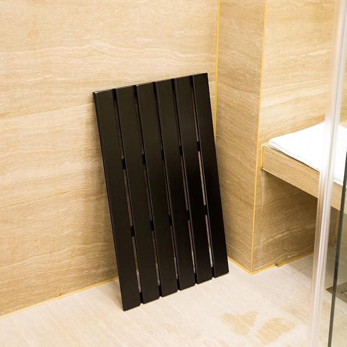 GOBAM Bamboo Bath Mat, Large, 26 x 15.8 x 1.3 inch - Non-Slip Floor Mat for Bathroom, Spa, Sauna, Kitchen, Indoor & Outdoor Spaces, Shower Mat for Bathroom Decor - (Black, 26" long)