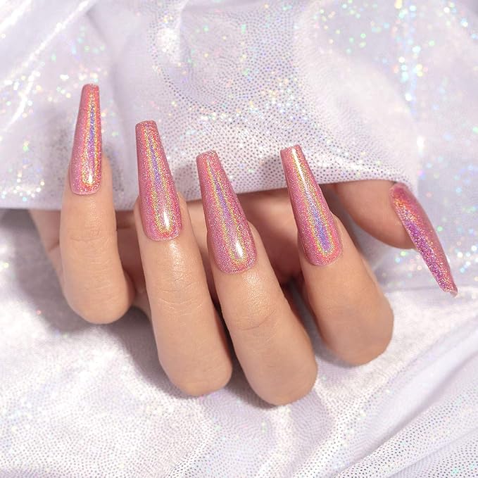 RARJSM Holographic Nail Polish Rose Gold Gel NailPolish with Mermaid Unicorn Effect Glitter Gel Nail Polish RAR73 Suitable for Spring Summer