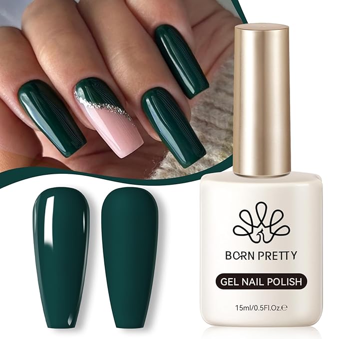 Born Pretty Christmas Dark Green Gel Nail Polish Forest Green Color Fall Winter Gel Polish Nail Art Design Manicure Salon DIY Home 15ml