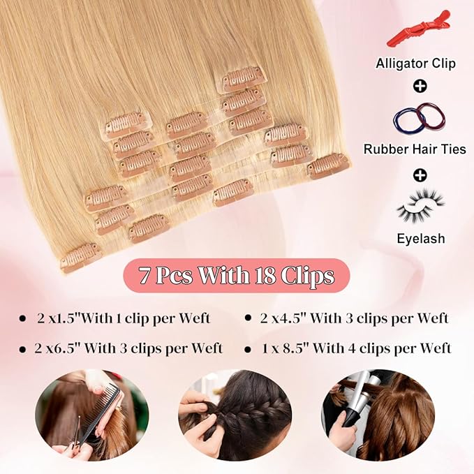 Seamless Clip in Hair Extensions Real Human Hair For Women 125g 20 Inch Dark Brown and Blonde Balayage Invisible PU Skin Weft Remy Human Hair Extensions clip ins 7Pcs 18 Clips