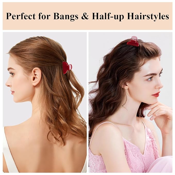 MAORULU 2 Pack Mini Acetate Hair Claw Clips – 1.6 Inch Small Durable Hair Clips for Women & Girls, Strong Hold Mini Jaw Clips for Bangs & Half Up Hairstyles (Cherry Red)