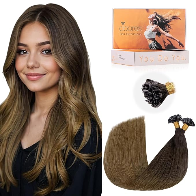 Doores U Tip Hair Extensions Human Hair, Chocolate Dip Color Melt 24 Inch 50g/50s, Real Human Hair Extensions, Keratin Tip Hair Extensions Human Hair