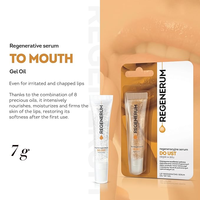 Regenerum - Regenerative Lip Serum Gel Oil - Intensive Hydration and Nourishment for Dry, Chapped Skin, 4 Precious Oils Blend - 8ml