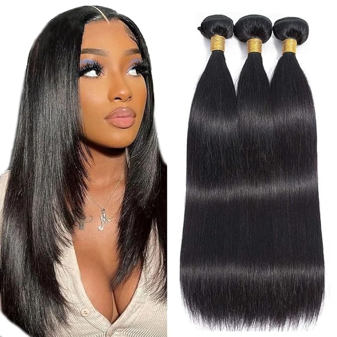 Freiuoke Straight Bundles Human Hair 18 20 22 Inch Unprocessed Brazilian Virgin Hair 3 Bundles 150g Straight Weave Bundle Real Human Hair Extensions