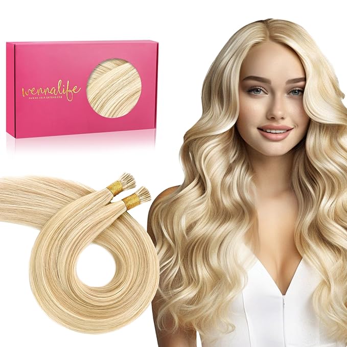 WENNALIFE I Tip Hair Extensions Real Human Hair, 100g 100s 18 Inch Dirty Blonde Highlighted Bleach Blonde Remy Itip Human Hair Extensions Invisible Itips Straight I Tips Cold Fusion Extensions