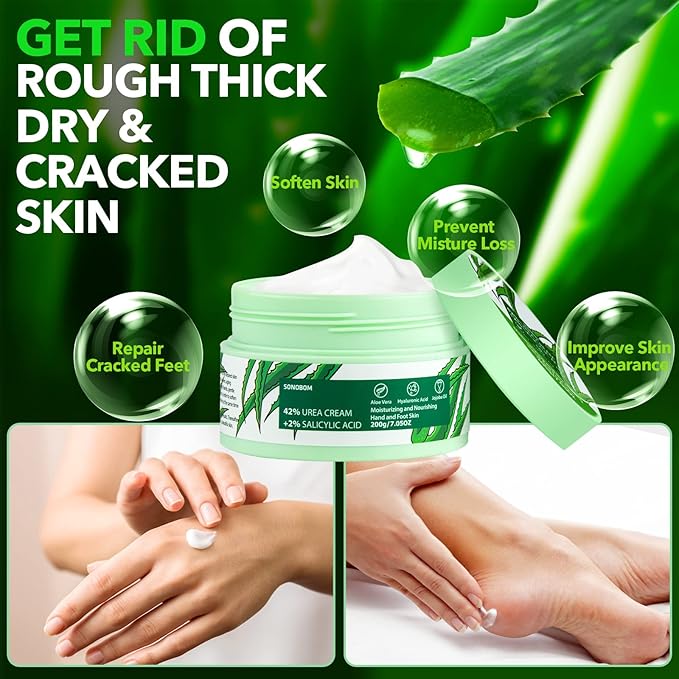 Urea Cream 42 Percent for Feet 7.0 Oz, 2% Salicylic Acid, Aloe Vera, Hyaluronic Acid , Deeply Moisturize Skin Cream For Dry Cracked Feet, Hands, Heels, Elbows, Nails, Knees, Intensive Moisturizes &