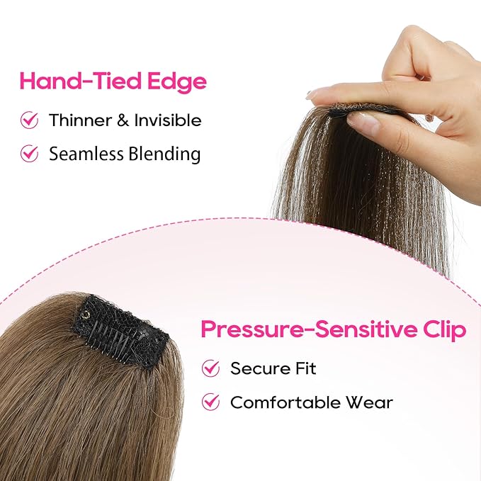 REECHO Clip in Hair Volumizer, Short Thick Clip in Hairpieces Adding Extra Hair Volume Extensions for Women with Thin Fine (Light Golden Brown, 8 Inch(Pack of 2))