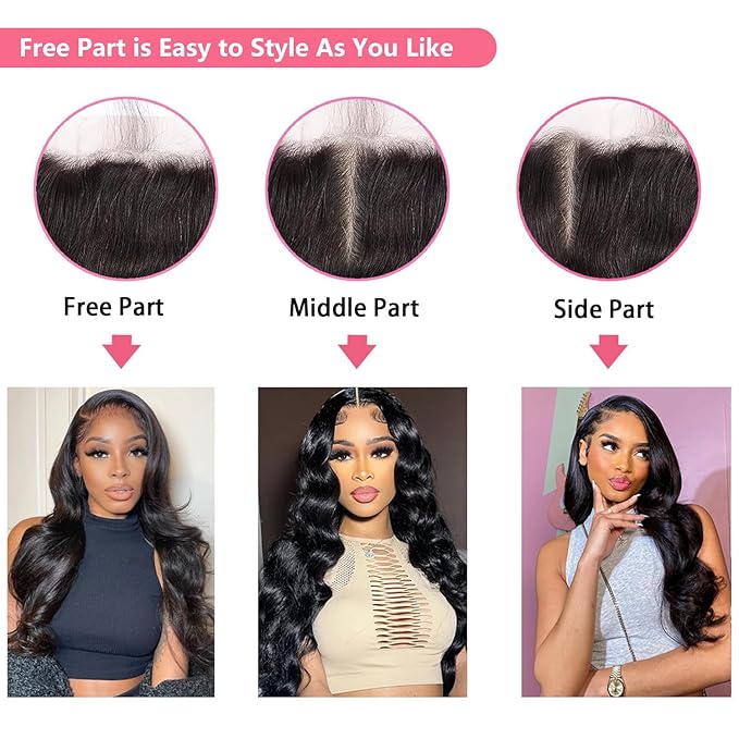 13x4 Lace Frontal Closure Body Wave Human Hair Ear to Ear HD Lace Frontal Closure Free Part Brazilian Body Wave Hair Extensions 150% Density Human Hair Pre Plucked with Baby Hair 14 Inch