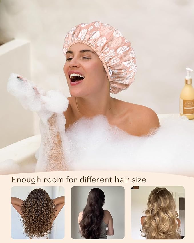 Yanibest Shower Cap for Women - Hair Satin Bonnet Shower Cap for Women Waterproof Extra Large Double Layer Reusable Adjustable for Braids Long Hair