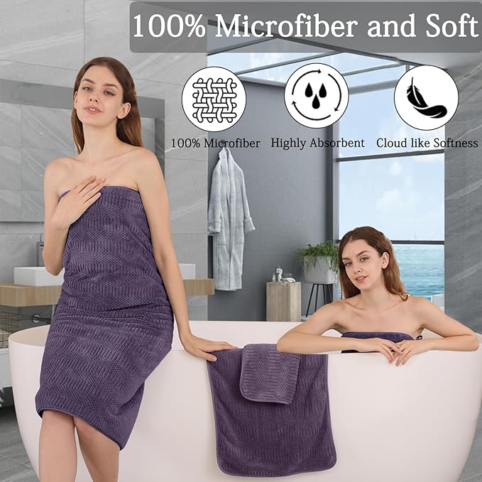 Ycosy 4 Pack Extra Large Microfiber Bath Towels Set,35x70 inches,600GSM,Less Lint Highly Absorbent Super Soft & Quick Dry,Oversized Bath Towels,Perfect for Bathroom Gym Pool,Dark Purple