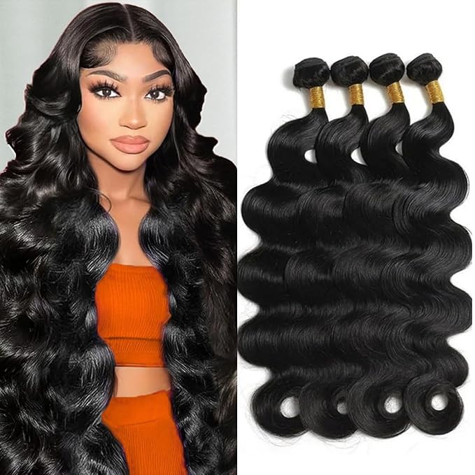 12A Human Hair Bundles 22 24 26 28 Inch 4 Body Wave Bundles Human Hair 100％ Unprocessed Brazilian Virgin Hair Quick Weave Wavy Human Hair Extensions for Women Natural Black