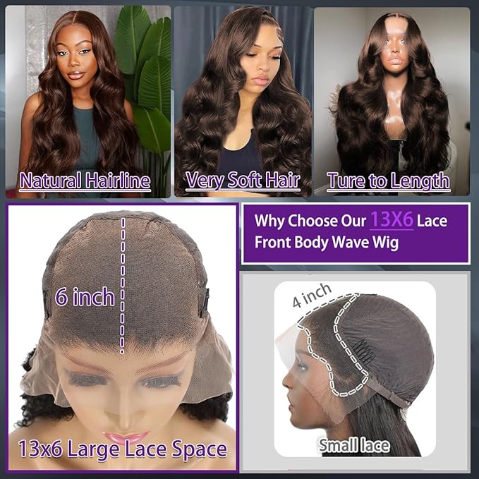 Chocolate Brown Lace Front Wig Human Hair 13x6 Transparent Brown Body Wave Lace Front Wigs Pre Plucked with Hd Lace Wig Colored Frontal Wigs Human Hair for Women 18 Inch