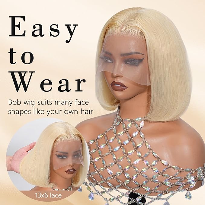 Blonde Bob Wig Human Hair 10 Inch 613 Bob Wig Human Hair 13x6 Pre Plucked With Baby Hair For Women 180 Density Lightweight and Low Maintenance Hair Wig Not Easy To Tangle Or Shed