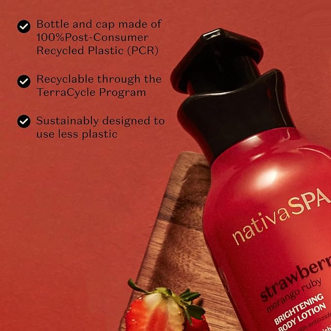 Nativa SPA by O Boticário, Ruby Strawberry Antioxidant Body Lotion, Brightening Vitamin C and Nourishment for Radiant Skin, 13.5 Ounce