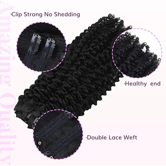 IDN BEAUTY Clip In Hair Extensions Real Human Hair, 22 Inch 120g 7pcs Natural Black Kinky Curly Human Hair Clip In Extensions Remy Virgin Human Hair Clip Ins Real Human Hair Black Women Thick Hair