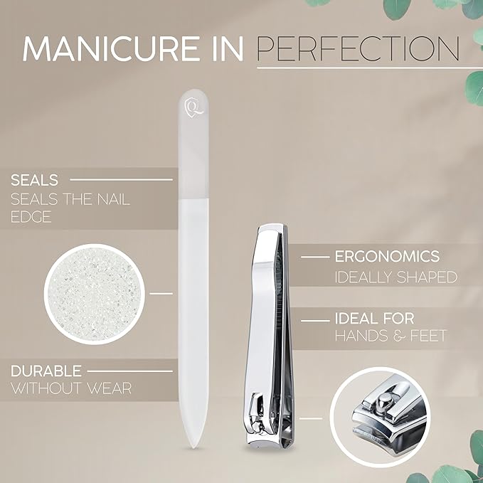 Manicure Set Women and Men – 12-Piece Professional Grooming Kit with Premium Tools, Artificial Leather Case, and exclusive Glass Nail File for Hand & Foot Care, German Quality