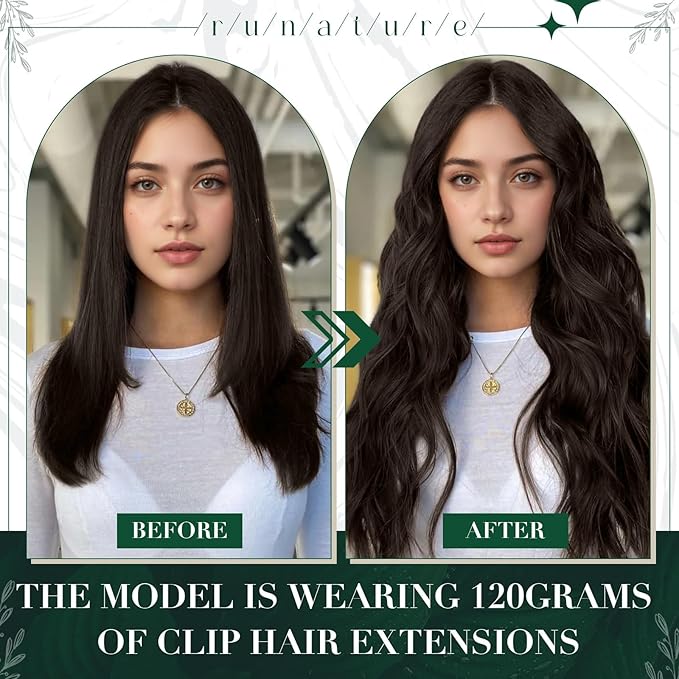 RUNATURE Clip in Extensions Real Human Hair, Brown Hair Extensions Clip Ins for Women, Remy Human Hair Clip in Extensions Double Weft Natural Hair 14 Inch 50g 3pcs #2 Dark Brown