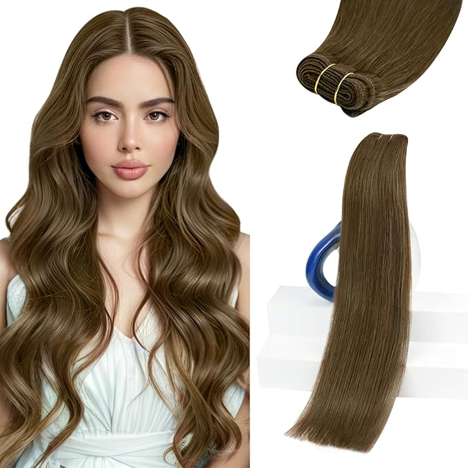 Sunny Hair Weft Hair Extensions Human Hair Cool Brown Remy Weft Hair Extensions Jet Black Hand Tied for Women Skin Weft 16inch 100G