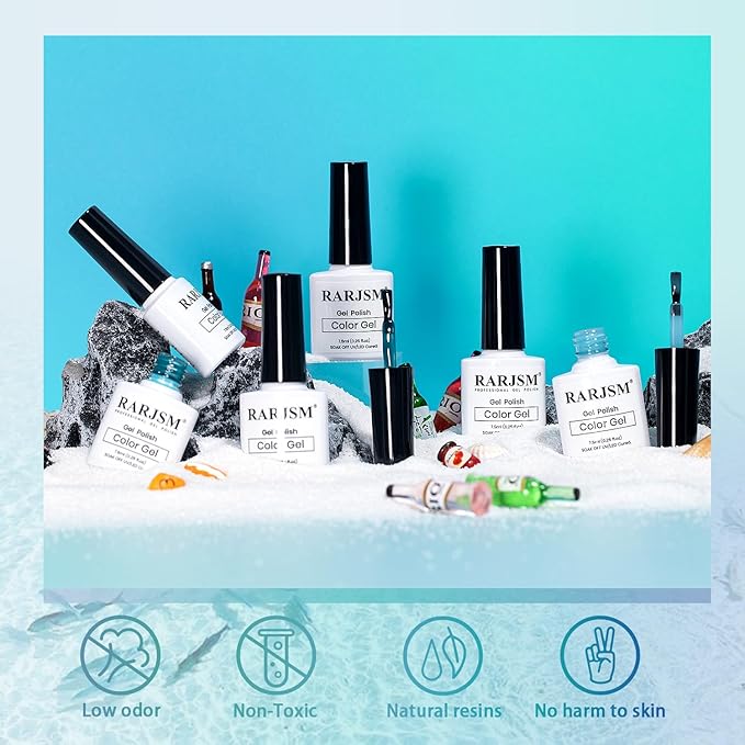 RARJSM Blue Jelly Gel Nail Polish Set 6pcs Clear Crytal Glass Light Royal Navy Blue Series Transparent Sheer Amber Milky Gel Varnish LED UV Curing Requires Soak off French Manicure Home Salon