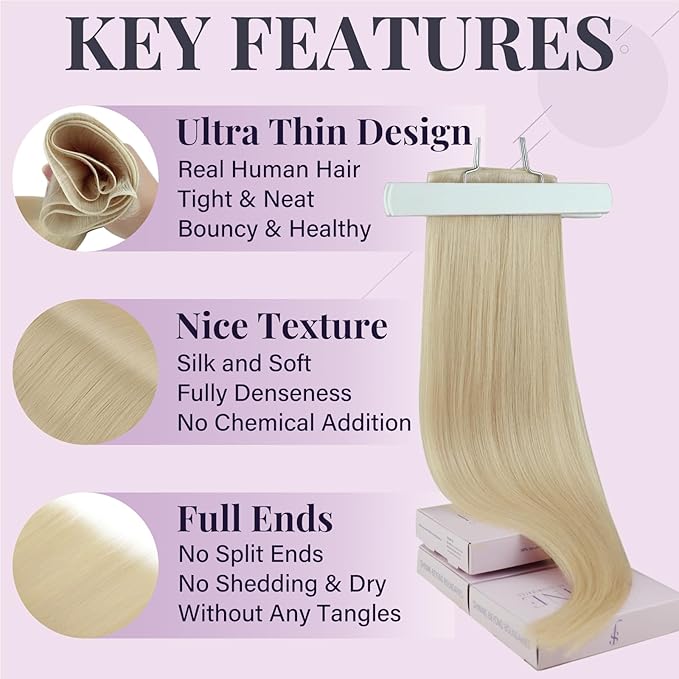 Fshine Weft Real Human Hair Extensions for Women Platinum Blonde Sew in Blonde Hair Weft Remy Human Weave One Piece 16 inch 50 g Soft Straight for Salon or DIY Hair Styling