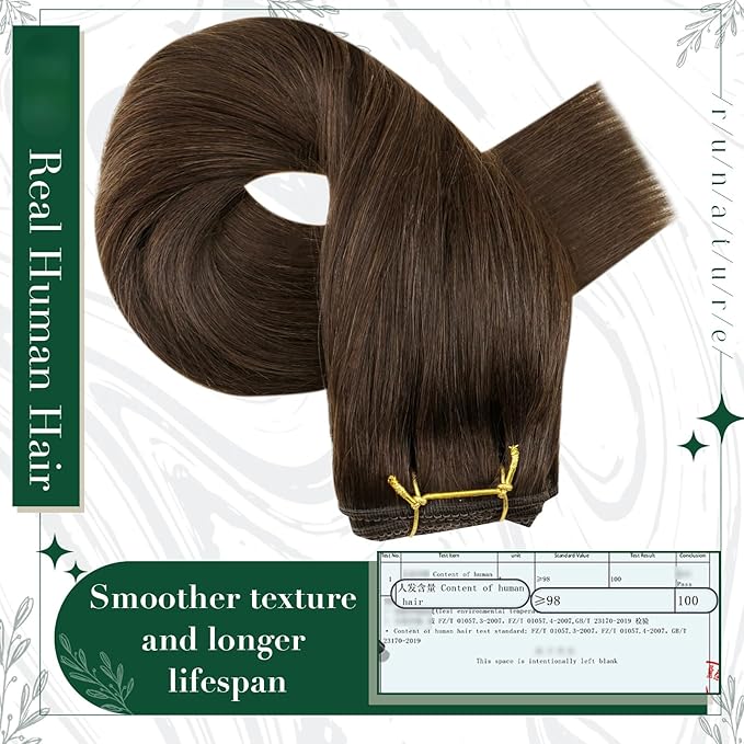 RUNATURE Real Hair Extensions Clip in Human Hair, Brown Clip in Hair Extensions for Women, Double Weft Straight Remy Extensions Natural Soft 16 Inch 50g 3pcs #4 Medium Brown