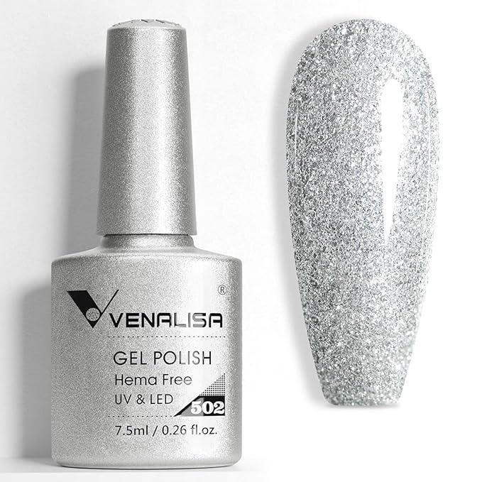 Venalisa Silver Glitter Gel Polish - 1pc Silver Color Soak Off UV Gel DIY At Home Manicure Salon Nail Art