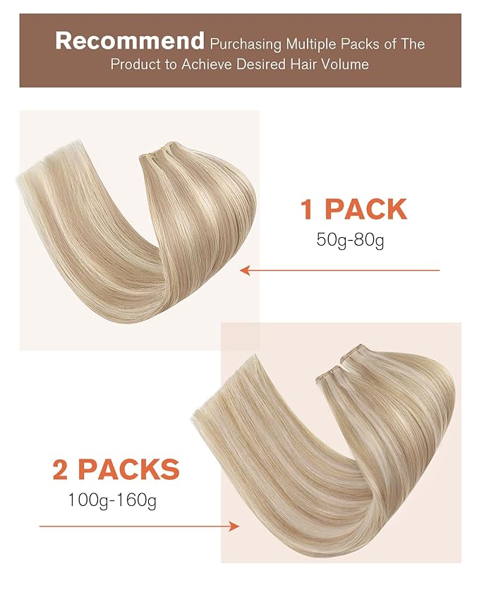Sunny Hair Genius Weft Hair Extensions Human Hair Blonde Genius Weft Sew in Extensions Human Hair Ash Blonde Mix Light Blonde Highlights Human Hair Extension Sew in for Women Lightweight 16inch