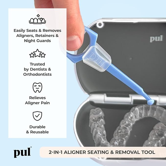 PUL Pack of 4 Reusable 2-in-1 Aligner Seating Chewie & Removal Tool — Compatible with Invisalign, Removable Braces, Retainers, Trays – Easy-to-Use Remover & Chew, Dental & Oral Hygiene Care – Pink