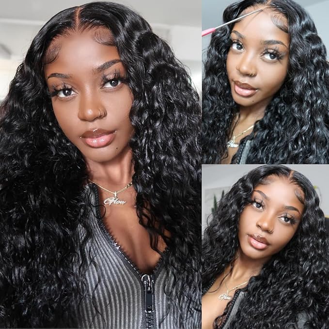 Julia Hair 12A Bye Bye Knots Glueless Wig Water Wave 7x5 Pre Cut HD Lace Closure Wigs Human Hair Wear and Go Pre Plucked for Beginners Wet Wavy Lace Front Wigs Brazilian Hair Natural 26 Inch
