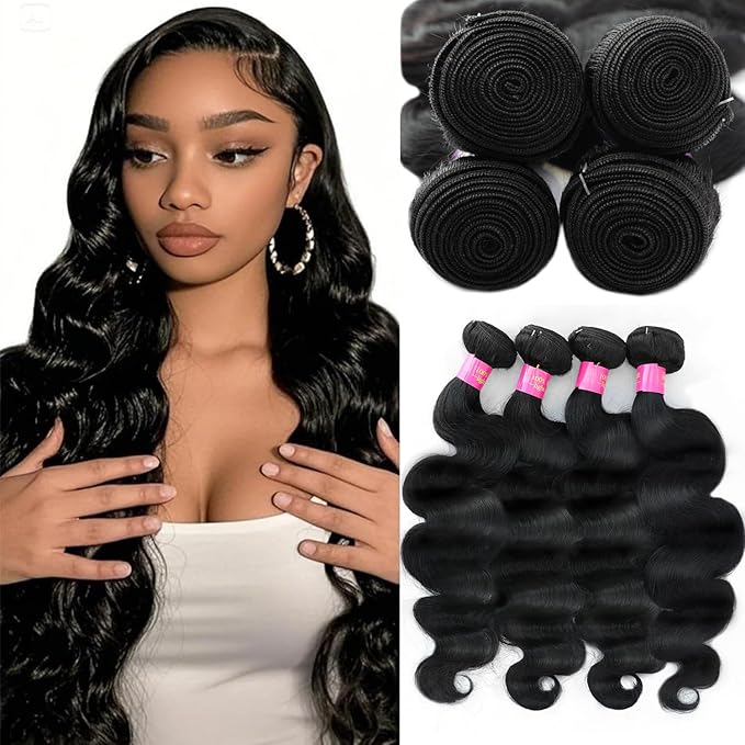 12A Human Hair Bundles Body Wave 14 16 18 20 Inch 100% Unprocessed Brazilian Virgin Hair 4 Bundle Quick Weave Wavy Human Hair Bundles Natural Black
