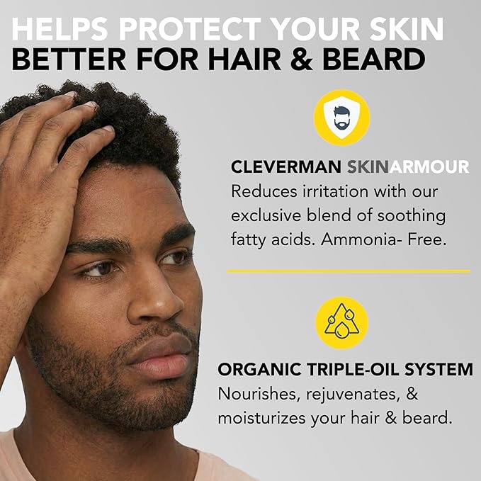 Cleverman Hair & Beard Dye Kit for Men, All-in-One Reusable Mens Hair Color, Natural Gray Coverage, Ammonia-Free Beard Mustache Dye for Men (Dark Brown for Black Men)
